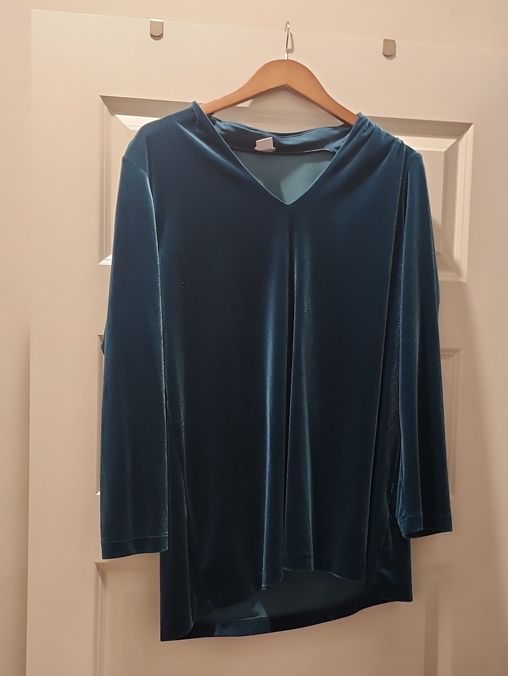 Chicos Teal Velvet V-Neck Long Sleeve Top